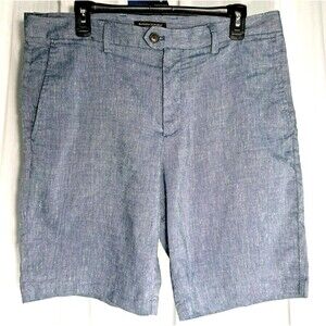 Banana Republic Medium Blue Linen Flat Front Bermuda Aiden Shorts Mens Size 33